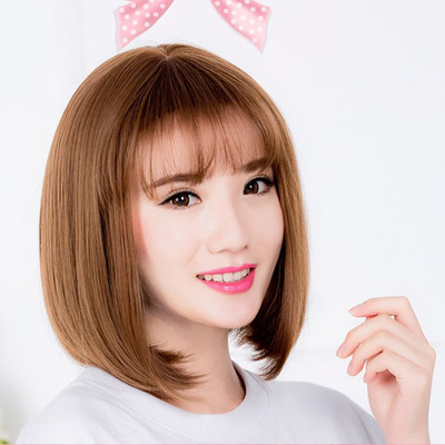 BOBO Head female short hair Japan and South Korea High temperature wire atmosphere Bangs Wig Middle score brown Pear Wig