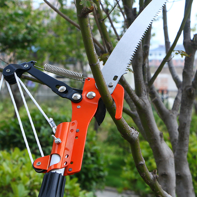2-en-1 tres rodillos patinaje ahorro de mano de obra tijeras de rama alta negrita cuerda de nylon árbol frutal tijeras agrícolas Jardín de gran altitud tijeras de rama alta cabeza