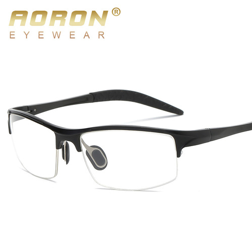 New men's sports-style plain glasses frames—aluminum-magnesium half-rim optical eyeglass frames with options for prescription lenses, model 8177