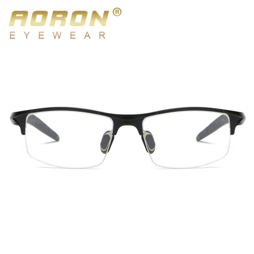 New men's sports-style plain glasses frames—aluminum-magnesium half-rim optical eyeglass frames with options for prescription lenses, model 8177