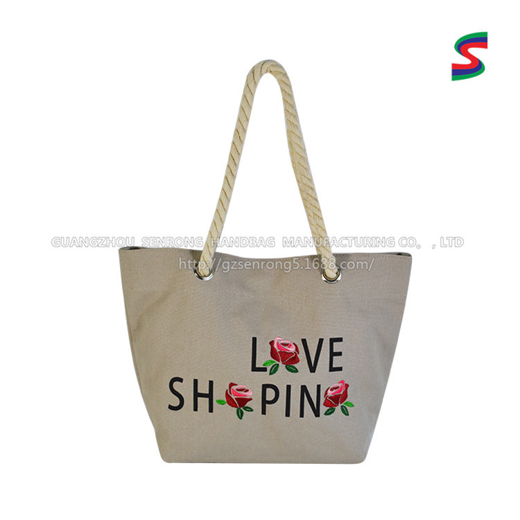 专业定制圆环棉布袋广告帆布袋定做 绣花玫瑰花手提棉布袋手提袋