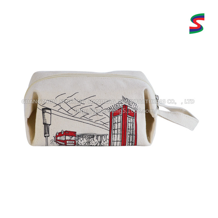 侧手柄方形胚布数码彩印手提帆布女式日本拉链包 棉布化妆包定做