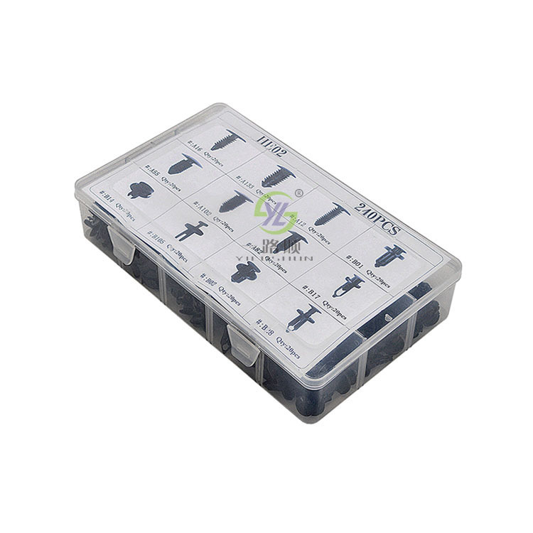 Yilushun 240 piezas en caja hebilla cuerpo universal hebilla clip plástico clavo techo hebilla HE02