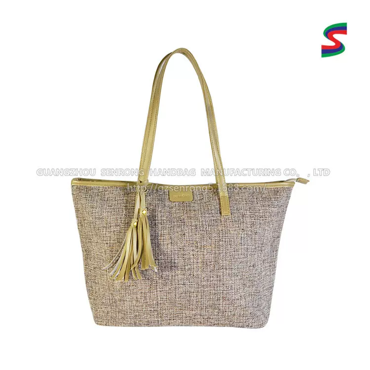 复古托特包棉麻料学生双肩流苏古风布包定制 手提帆布袋定做