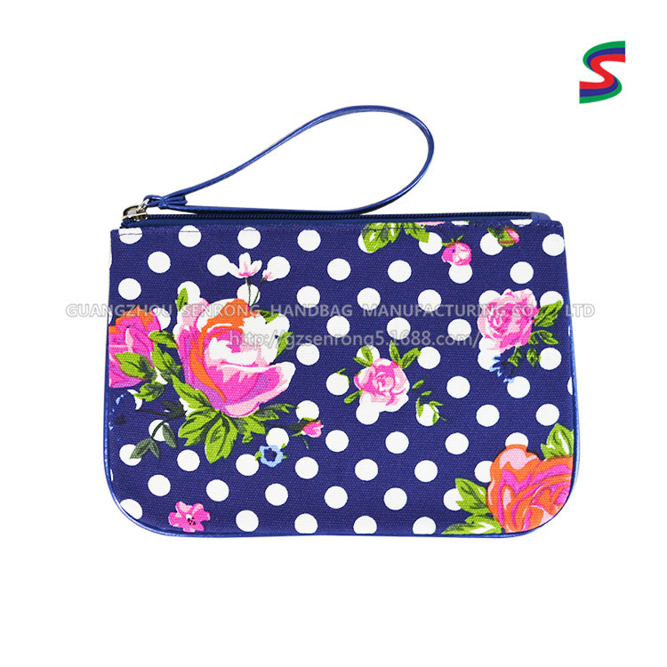 珠光PU软袋定做logo棉布圆点纹笔袋 收纳方便  发泡色丁布拉链袋