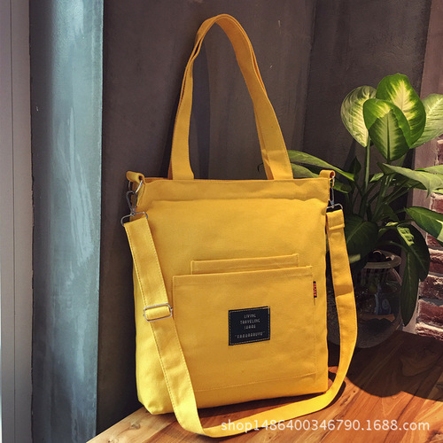 潮包森系大容量帆布单肩斜跨手提包 女简约文艺帆布女包 清新可爱