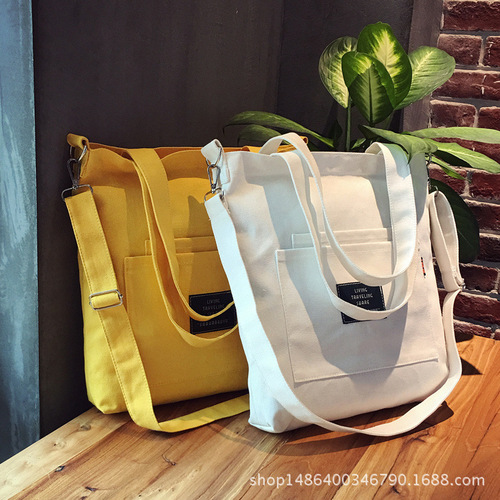 潮包森系大容量帆布单肩斜跨手提包 女简约文艺帆布女包 清新可爱