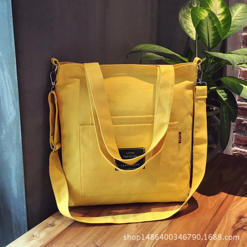 潮包森系大容量帆布单肩斜跨手提包 女简约文艺帆布女包 清新可爱