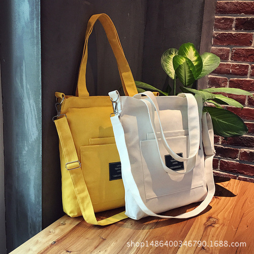 潮包森系大容量帆布单肩斜跨手提包 女简约文艺帆布女包 清新可爱