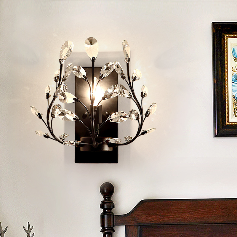 País de América lámpara de pared de una sola cabeza lámpara de pared de noche dormitorio sala de estar Europea creativa retro vela de hierro lámpara de pared de cristal