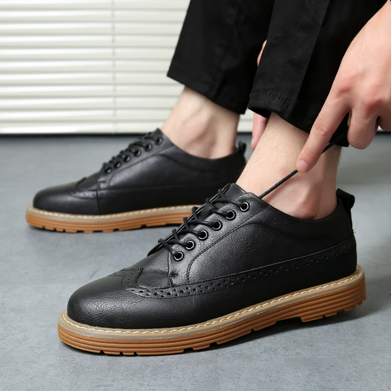 Мужская обувь с толстой подошвой Брока Оксфорда Британская мужская повседневная обувь тренд ретро мужская кожаная обувь