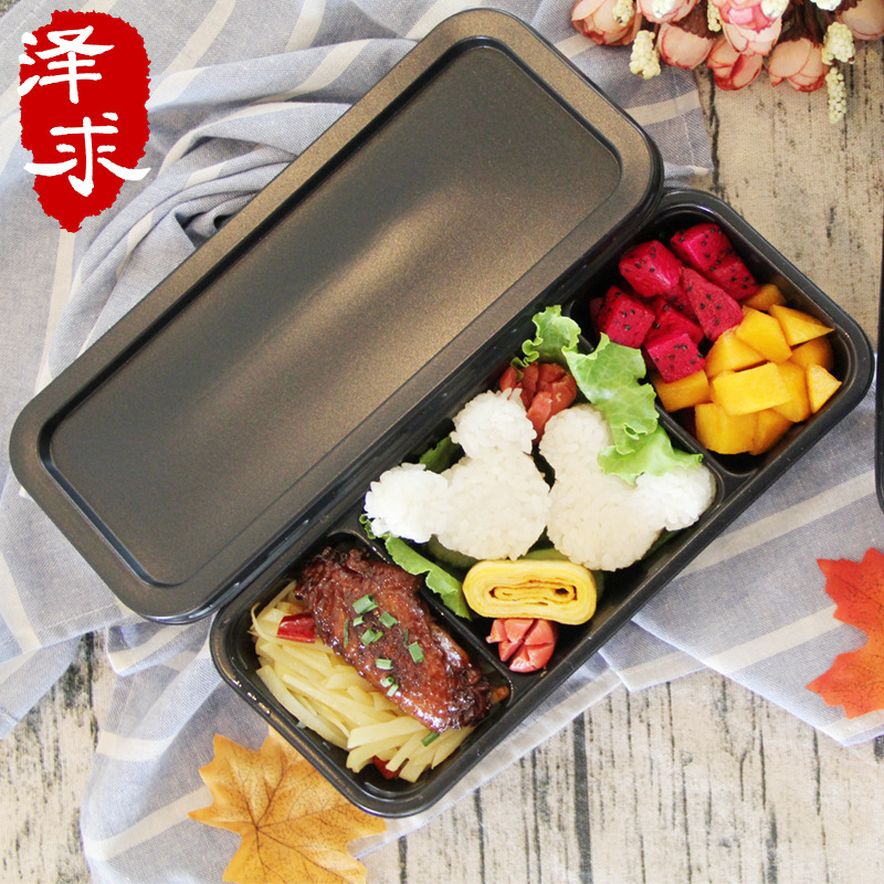 特价可微波快餐盒沙拉盒一二三格打包盒一次性黑白色网红饭盒50套