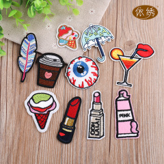 Fashionable trendy computer embroidery patch badge sticker for clothing decoration and hole repair badge eye cup of milk tea