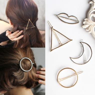A028 Europe and the United States exaggerated triangle moon circle hairpin geometric shape side clip hair accessories 2 yuan shop jewelry wholesale