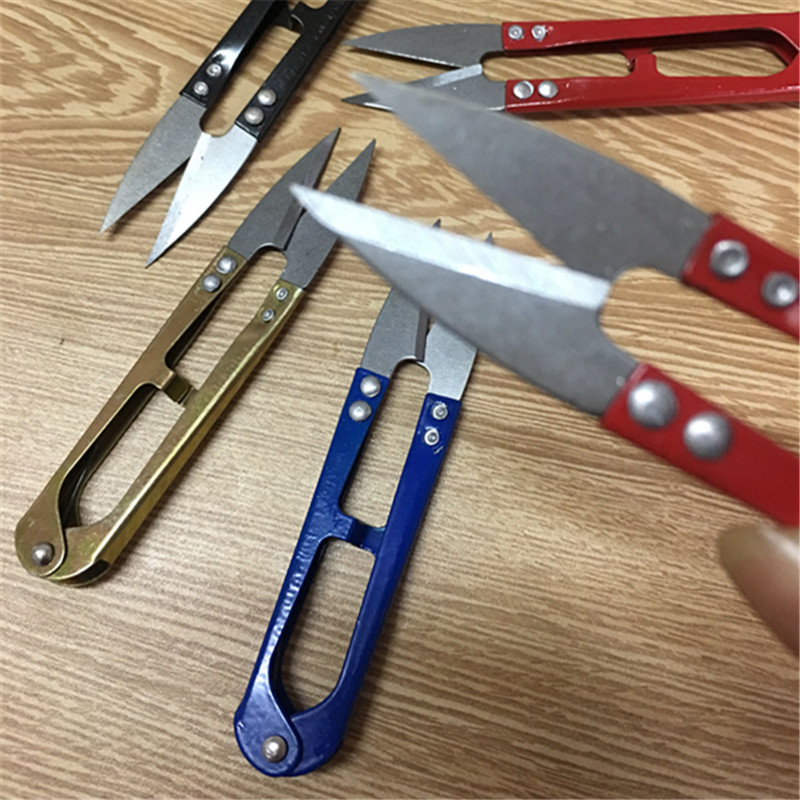 Wholesale iron handle u-shaped scissors cross stitch iron yarn scissors hand-cut thread colorful plastic handle scissors dollar store supply