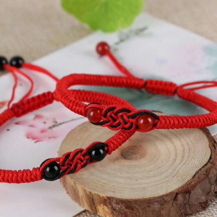 Red Agate Handmade Woven Red Rope Bracelet Chinese Knot Concordant Knot Red Rope Bracelet Beads Fashion Jewelry for Men and Women