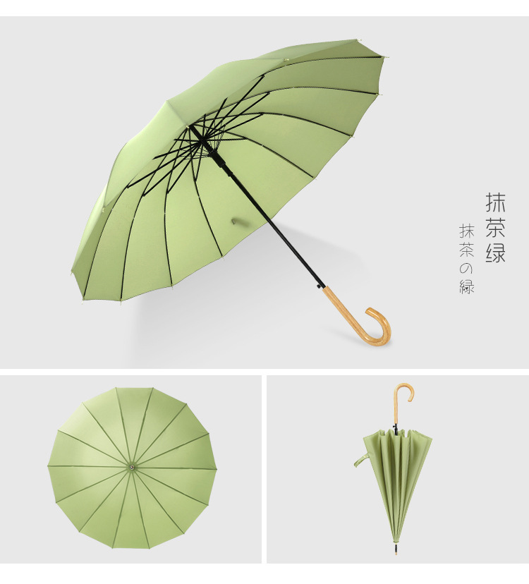 16 open wood curved handle Matcha Green