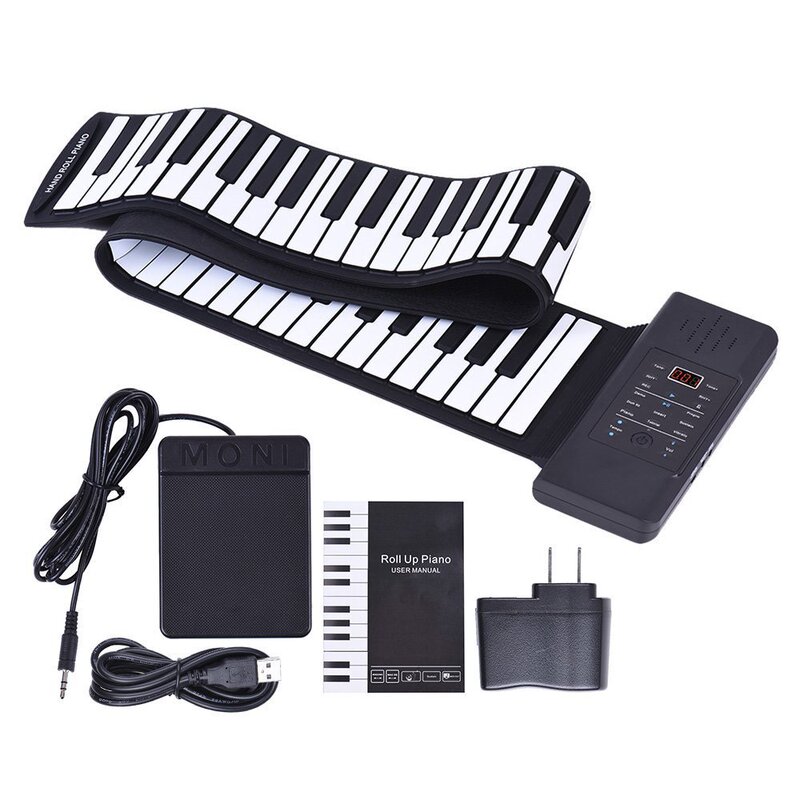Cross-Border 88-Key Foldable Silicone Roll-Up Electronic Keyboard, Thickened Roll-Up Piano with Chord Version, Wholesale Sustain Piano, Portable