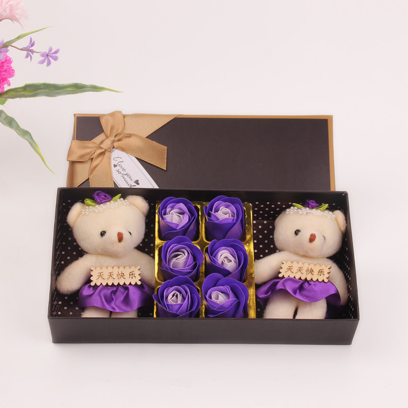 Regalos de San Valentín 12 cajas de regalo de flores de jabón flores flores artificiales oso rosa regalo creativo flor eterna al por mayor