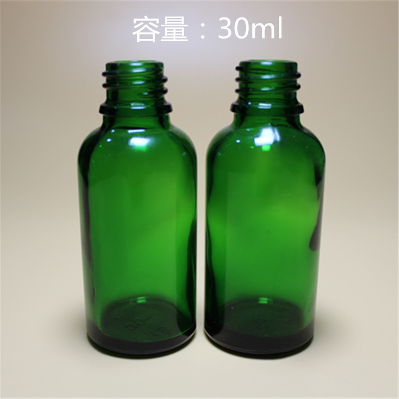 厂家30ml绿色玻璃精油瓶日化美容保健护肤分装瓶可配盖销售
