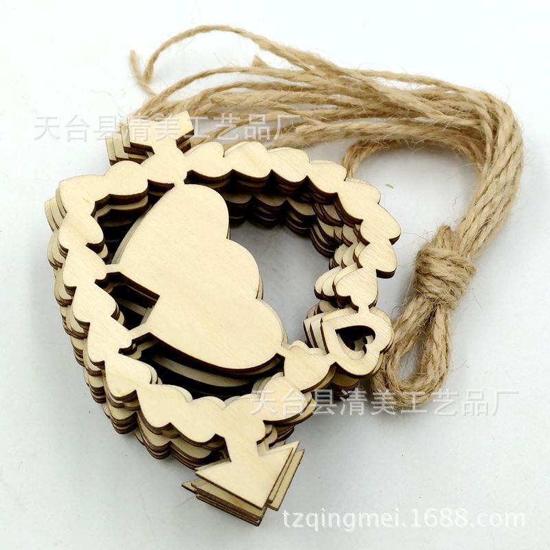 Colgante de decoración de pared de bricolaje con una flecha a través del corazón astilleras de madera 10 piezas en un paquete con cuerda de cáñamo