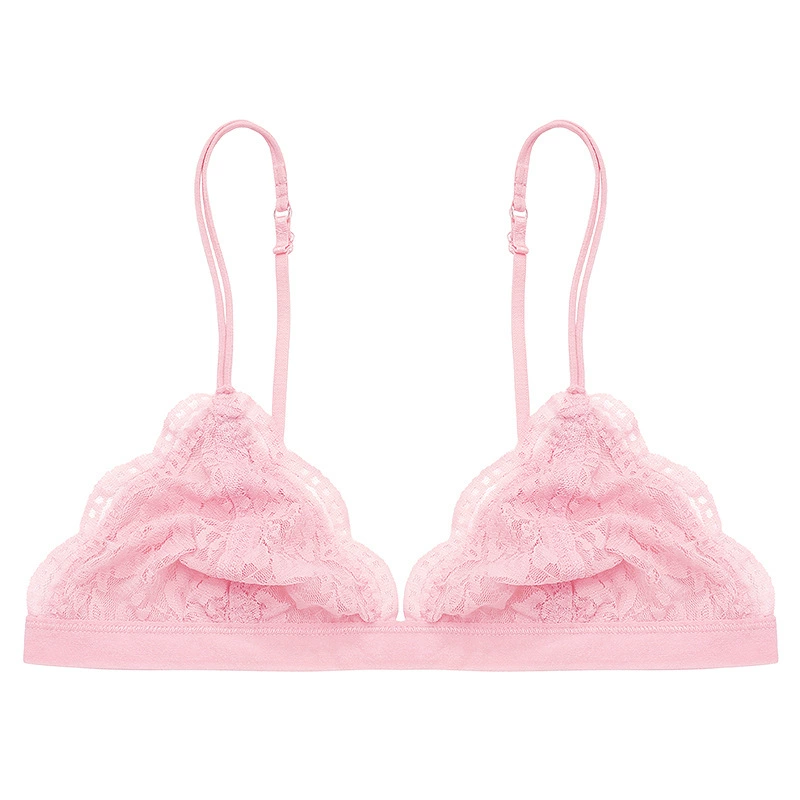 Ultra thin wireless lace bralette, thin straps, removable pads, S–L (70–80 ABC)