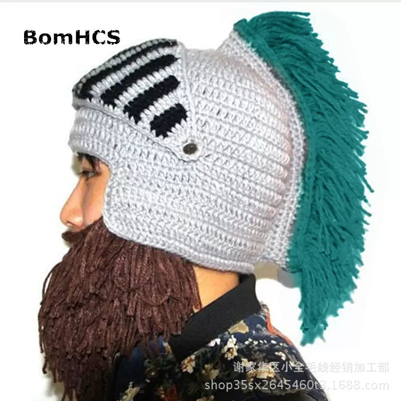 BomHCS 搞怪beard大胡子头盔口罩帽子纯手工毛线爵士帽 亚马逊