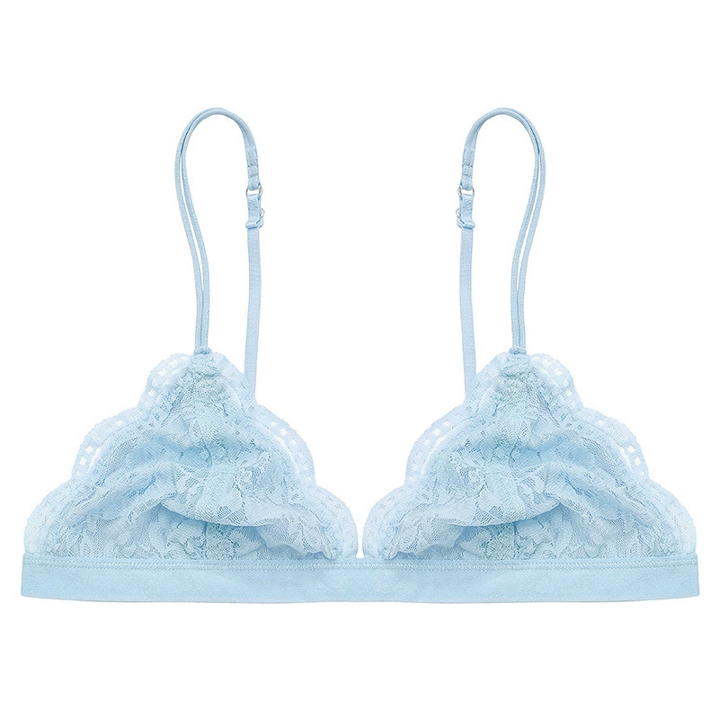 Ultra thin wireless lace bralette, thin straps, removable pads, S–L (70–80 ABC)