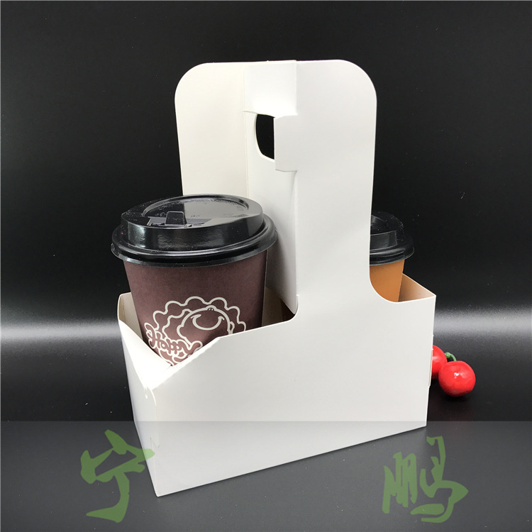 手提杯托一次性外带咖啡纸托单双杯提牛皮纸奶茶杯打包外卖托