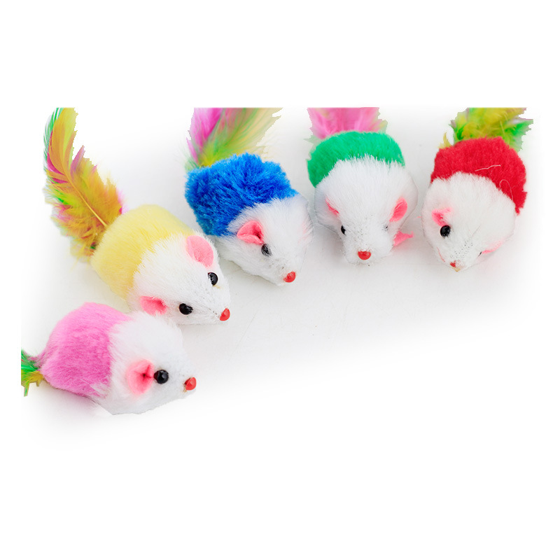 En stock colorido cola de plumas ratón de dos colores al por mayor gato juguete realista ratón de simulación de ratón de peluche