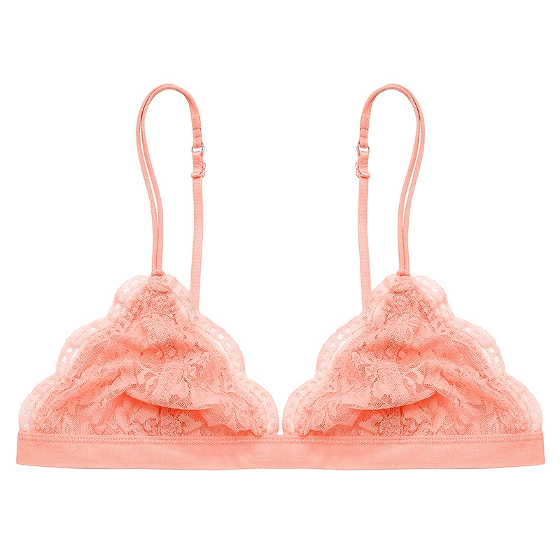 Ultra thin wireless lace bralette, thin straps, removable pads, S–L (70–80 ABC)