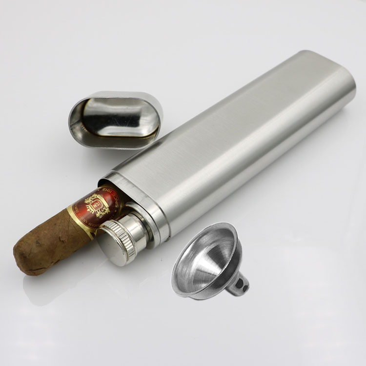 【久久】现货雪茄筒酒管漏斗2盎司加厚不锈钢酒壶雪茄管烟酒具
