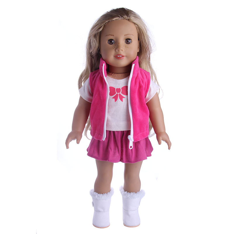 18 pulgadas American Girl muñeca accesorios ropa Denim + Camiseta + falda conjunto de tres piezas Comercio exterior al por mayor fábrica pelo recto