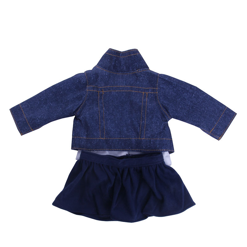 18 pulgadas American Girl muñeca accesorios ropa Denim + Camiseta + falda conjunto de tres piezas Comercio exterior al por mayor fábrica pelo recto