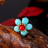 Ethnic turquoise ring handmade, retro jewelry, ethnic style, flowered, wholesale