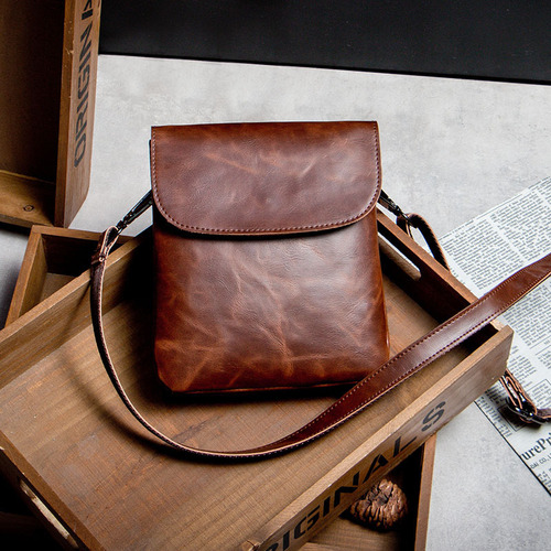 Crazy Horse PU leather small bag Korean style men's bag men's bag fashion casual backpack men's bag trendy shoulder crossbody bag