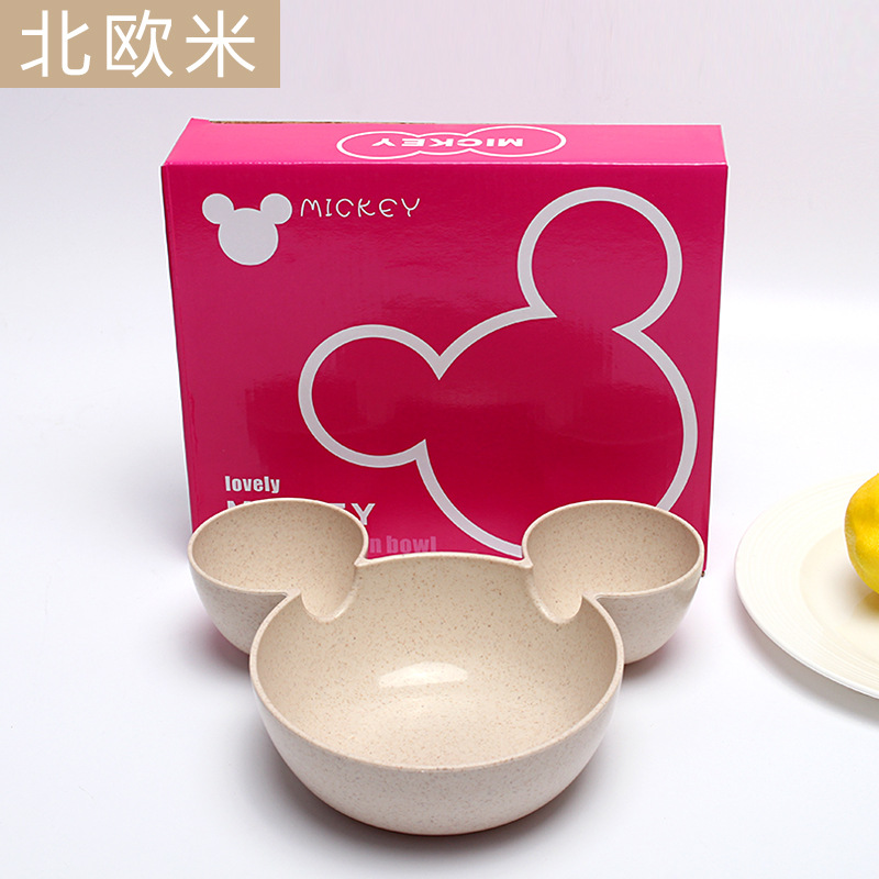 Wheat Straw Mickey Bowl Cartoon Split Bowl Cute Children's Dinner Plate Baby's Rice Bowl Tableware suit Activity Gift