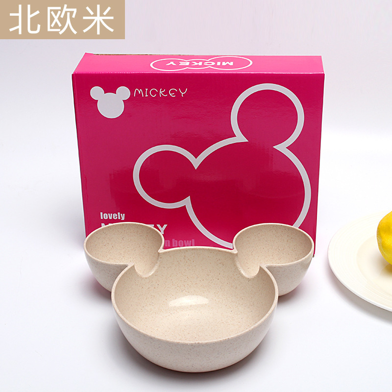Wheat Straw Mickey Bowl Cartoon Split Bowl Cute Children's Dinner Plate Baby's Rice Bowl Tableware suit Activity Gift Wheat Straw Mickey Bowl Cartoon Split Bowl Cute Children's Dinner Plate Baby's Rice Bowl Tableware suit Activity Gift