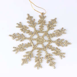 圣诞节装饰用品12cm撒粉雪花片塑料圣诞树装饰挂件金色圣诞雪花