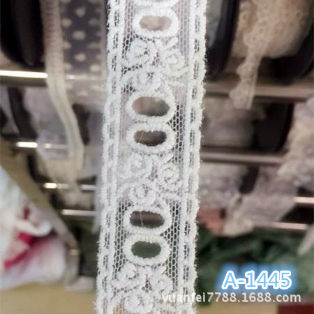 A-1445全纯棉双边对称波浪穿孔可穿丝带新版洋装蕾丝花边DIY辅料