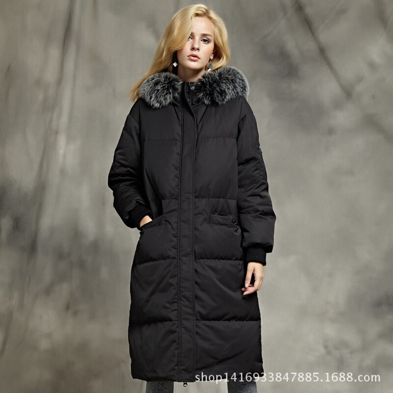 Winter New Hooded Long Thickened White Goose down Women's down Jacket, Loose Fit, Large Size, Cold-Proof, with Fox Fur Collar