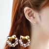 Fresh earrings from pearl, Korean style, flowered, wholesale