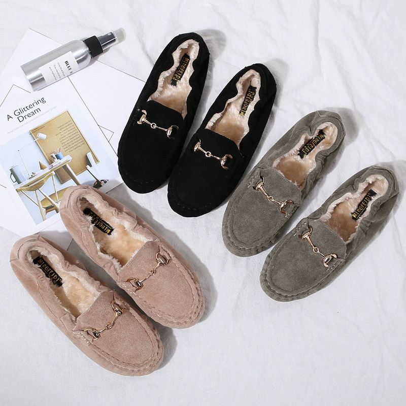Женская обувь на флисовой подкладке, новая осенне-зимняя повседневная универсальная хлопковая обувь большого размера с металлической пряжкой и нескользящей пряжкой для беременных