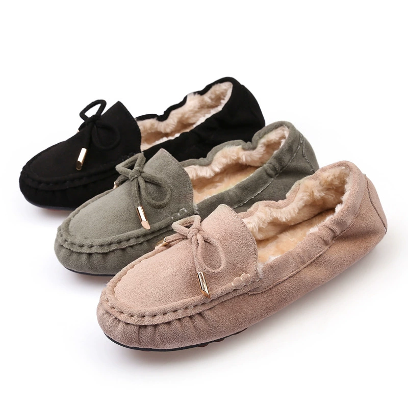 Женские универсальные хлопковые туфли-лодочки на плоской подошве в Корейском стиле, универсальные хлопковые туфли-лодочки на плоской подошве, теплые Нескользящие повседневные туфли больших размеров с бантом