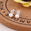 Fresh earrings from pearl, Korean style, flowered, wholesale