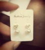 Fresh earrings from pearl, Korean style, flowered, wholesale