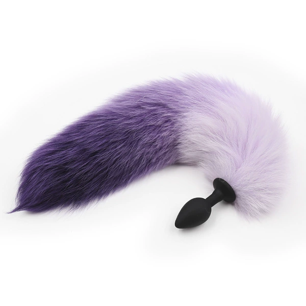 Purple artificial hair-silicone anal plug