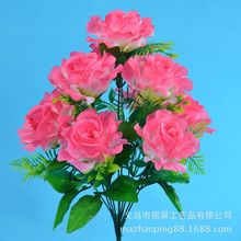 義烏照屏廠家批發仿真花10頭仿真玫玫瑰花花束10頭玫瑰把花