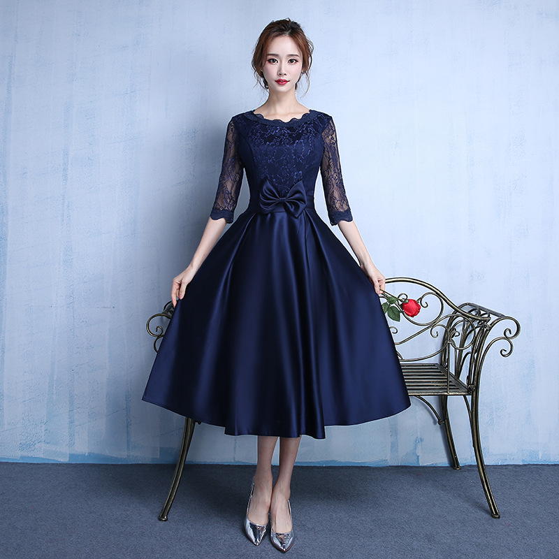 Vestido de noche de nuevo estilo 2026 al por mayor, vestido de novia de manga larga de longitud media, vestido de brindis, vestido de dama de honor, envío directo de una sola pieza.