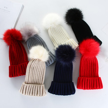 秋冬季新款时尚针织帽韩版毛球保暖毛线帽女款纯色卷边套头帽批发